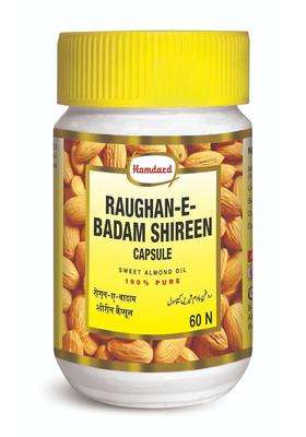 Hamdard Roghan Badam Shirin Capsules with Complete Nutrition of Almond Oil Extract for Healthy and Strong Hair 60 Capsules