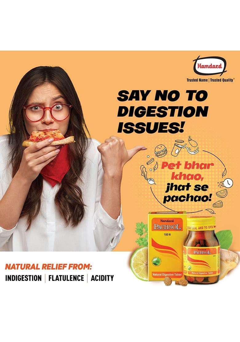 Hamdard Pachnol -100 Tablet-For Acidity & Gas Relief (Pack of 2) | Strengthens the Digestive System | heart burn, gastric - Indya