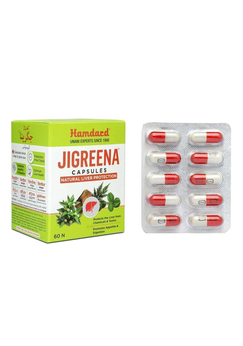 Hamdard Jigreena Capsules 60 Caps | Natural Herbal Care | Herbal Liver Support Supplement | Promotes Liver Strength, Digestion & Detox - Indya