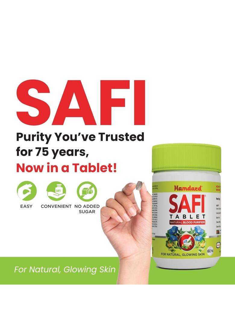 Hamdard Safi Tablet for Healthy & Glowing Skin 60 Tablets Each (Pack of 2) | Natural Blood Purifier | Anti-Bacterial & Detoxifier - Indya