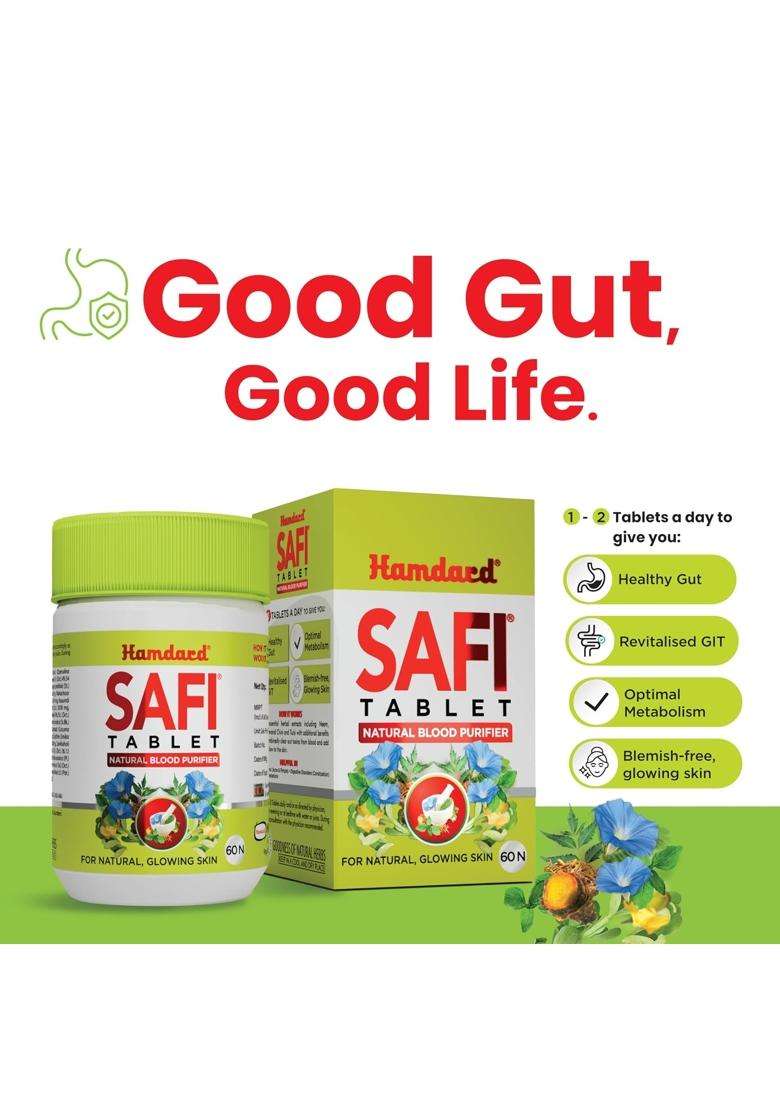 Hamdard Safi Tablet for Healthy & Glowing Skin 60 Tablets Each (Pack of 2) | Natural Blood Purifier | Anti-Bacterial & Detoxifier - Indya
