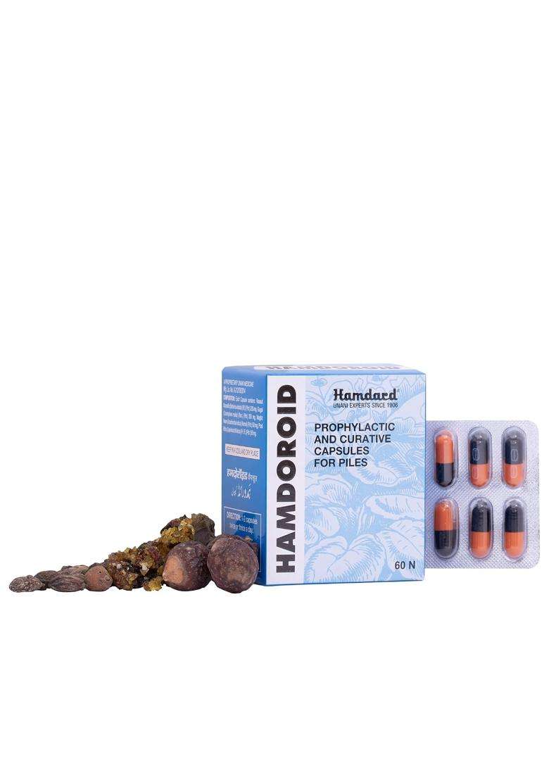 Hamdard Hamdoroid 60 Capsules (Pack of 2) | Unani Formulation | Provides Relief from Constipation | Helps in Bowel Movement | Eases Discomfort - Indya