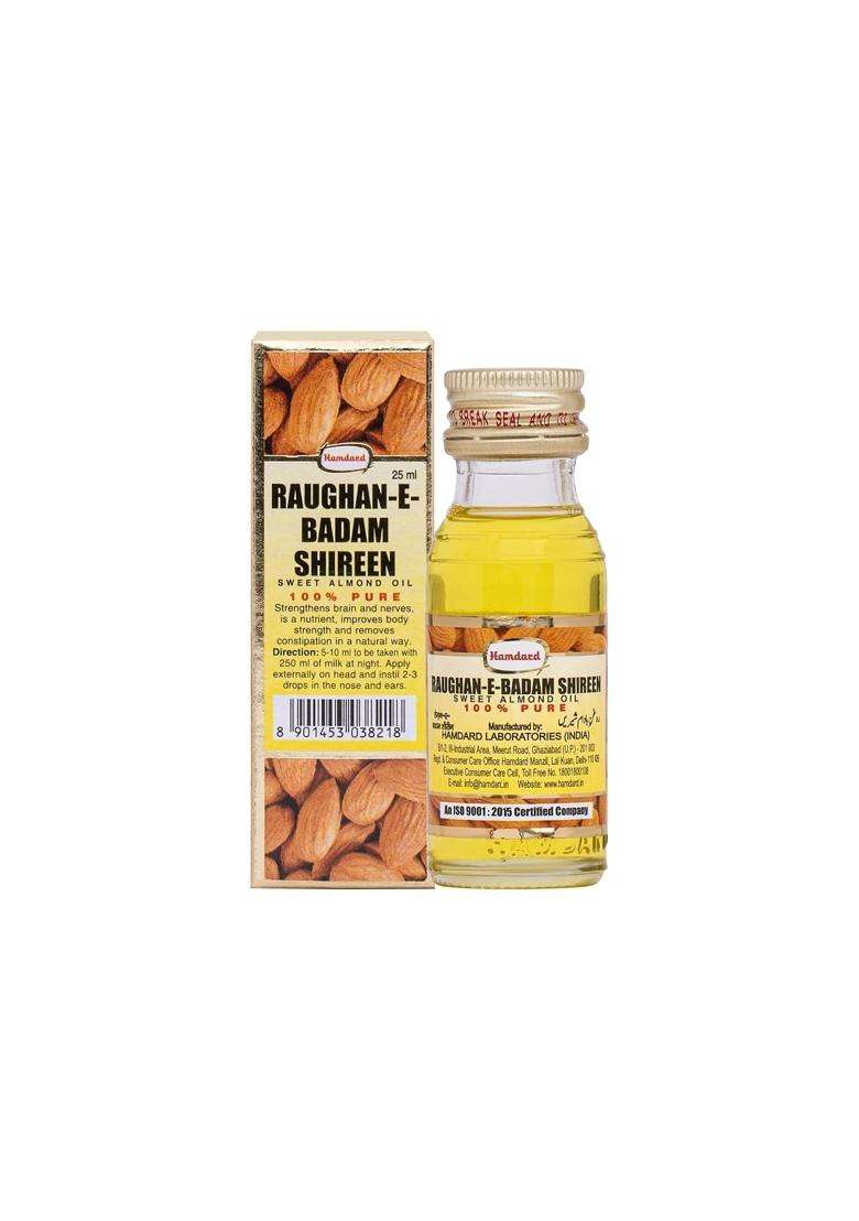 Hamdard Raughan-E-Badam Shireen Sweet Almond Oil for Body, Skin & Hair 25 ml (Pack of 3) | Natural Almond Oil | Helps Enhance Memory - Indya