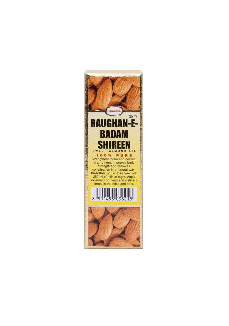 Hamdard Raughan-E-Badam Shireen Sweet Almond Oil for Body, Skin & Hair 25 ml (Pack of 3) | Natural Almond Oil | Helps Enhance Memory - Indya
