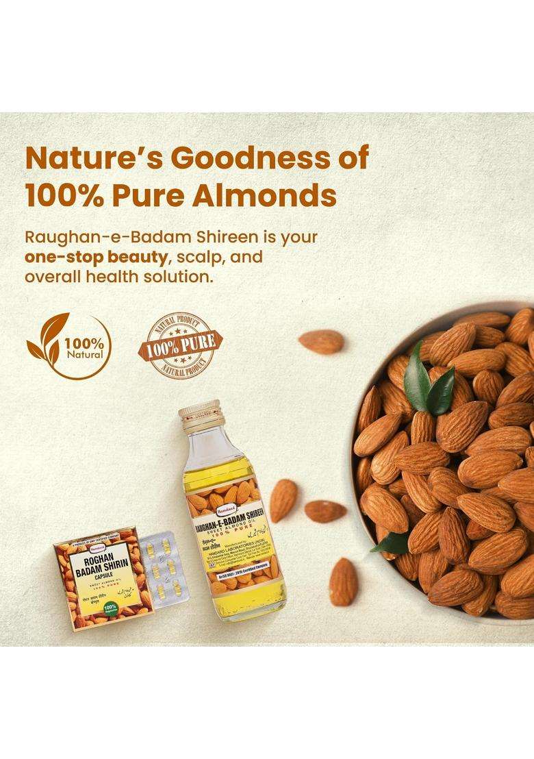 Hamdard Raughan-E-Badam Shireen Sweet Almond Oil for Body, Skin & Hair 50 ml (Pack of 2) | Authentic Ayurvedic Formula | Natural Almond Oil - Indya