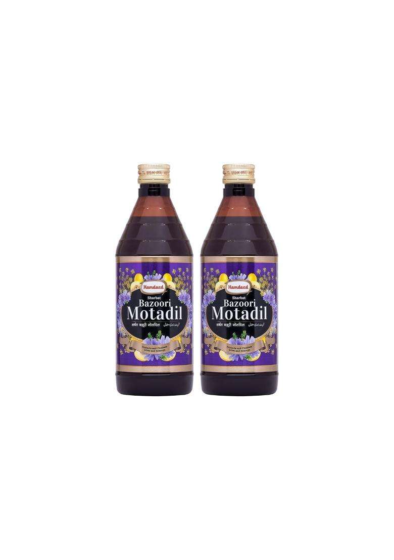 Hamdard Sharbat Bazoori Motadil 500 ml (Pack of 2) | Natural Herbal Care | Supports Kidney and Liver Health | Herbal Remedy | Unani Formulation - Indya