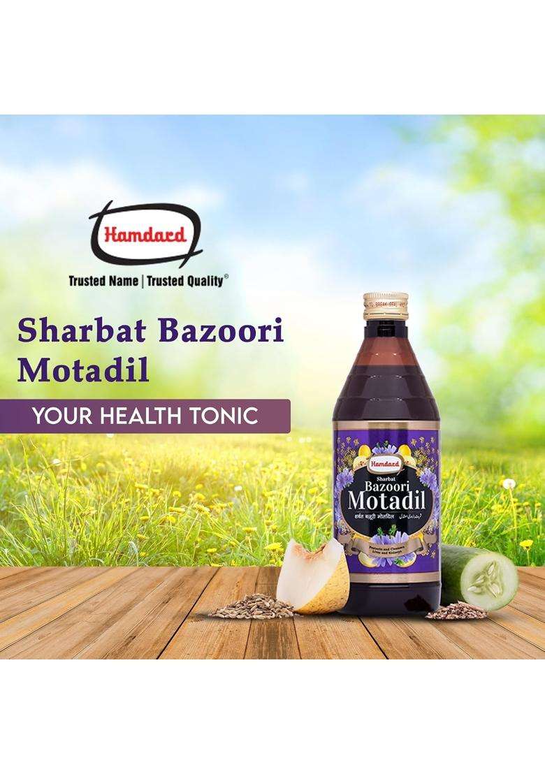 Hamdard Sharbat Bazoori Motadil 500 ml (Pack of 2) | Natural Herbal Care | Supports Kidney and Liver Health | Herbal Remedy | Unani Formulation - Indya