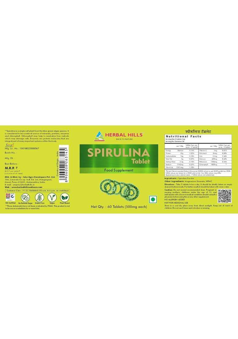 Herbal Hills Spirulina Tablets, 60 Count (Pack of 5) | Natural Herbal Care - Indya