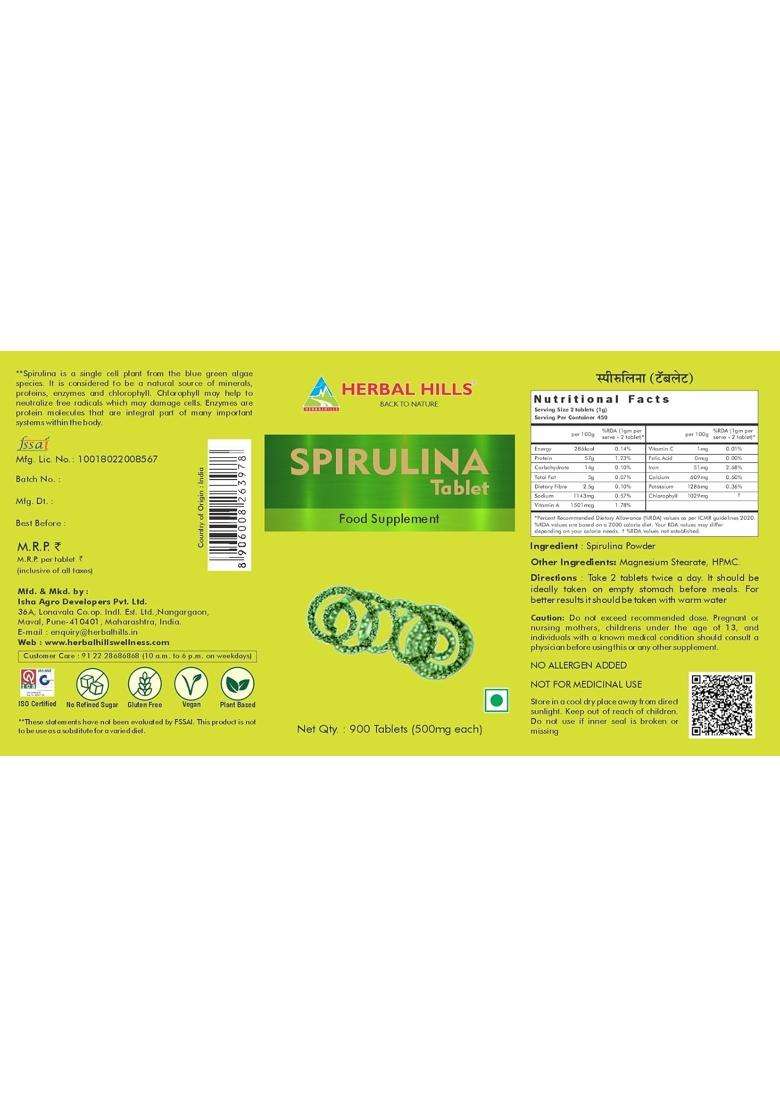 Herbal Hills Spirulina Tablets, 900 Count (Pack of 5) | Natural Herbal Care - Indya