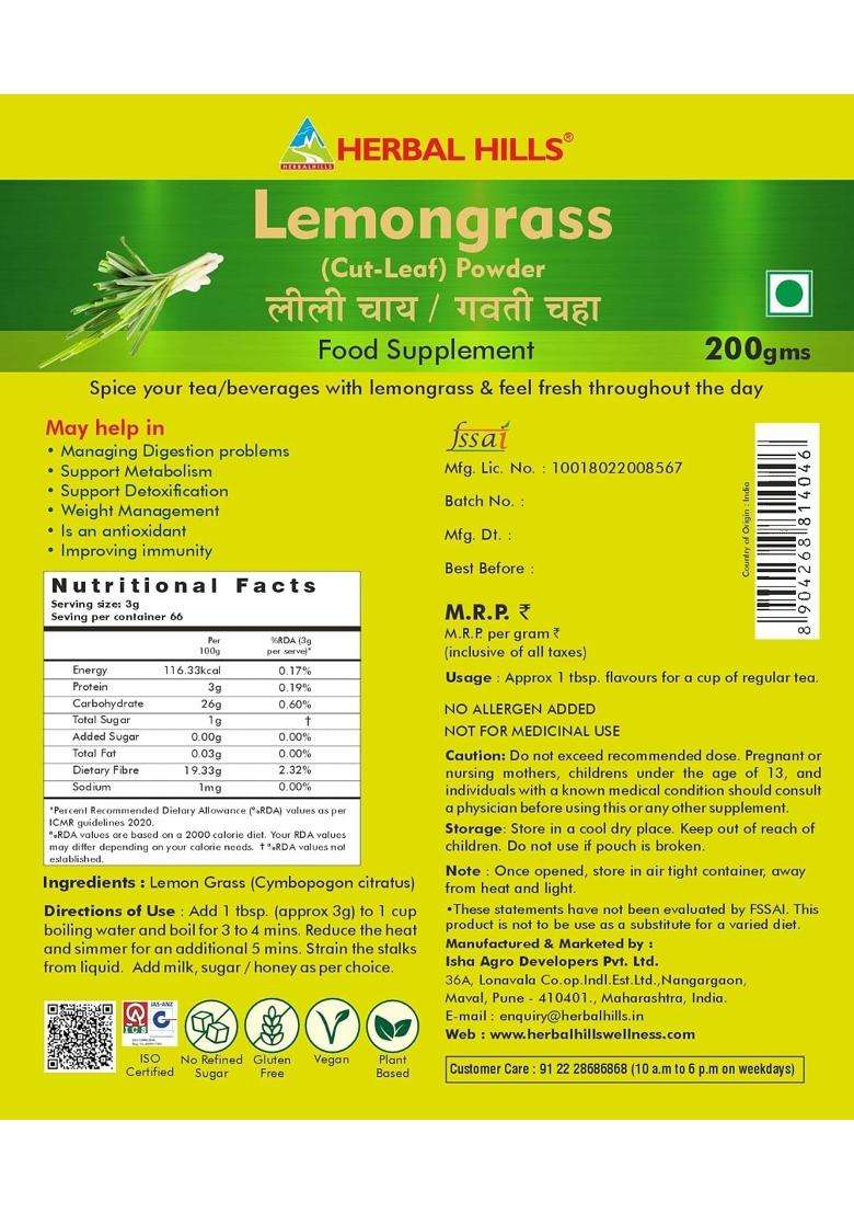 Herbal Hills Lemon Grass, 200 g (Pack of 2) | Natural Herbal Care - Indya