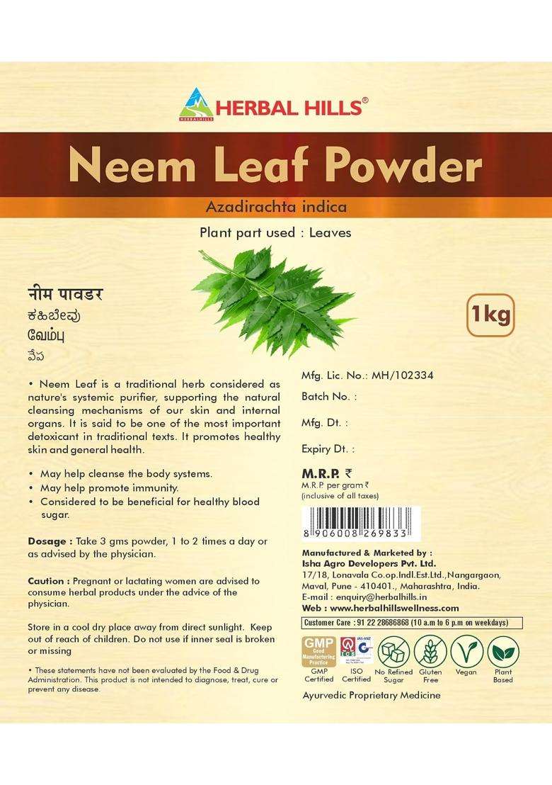 Herbal Hills Neem Powder, 1 kg (Pack of 4) | Natural Herbal Care - Indya