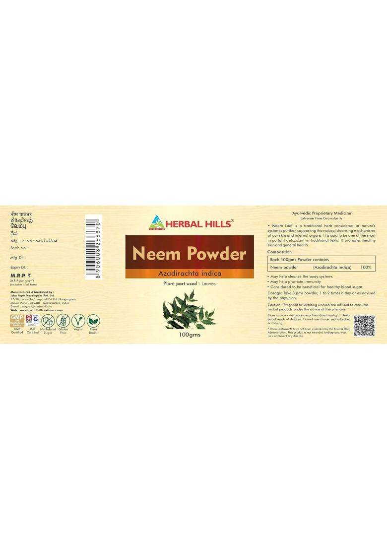 Herbal Hills Neem Powder, 100 g (Pack of 2) | Natural Herbal Care - Indya