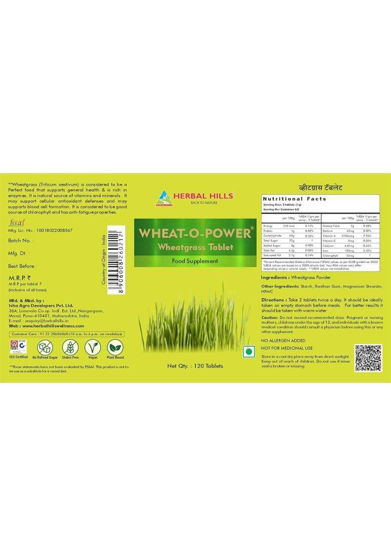 Herbal Hills Wheatgrass Tablets, 120 Count | Natural Herbal Care - Indya