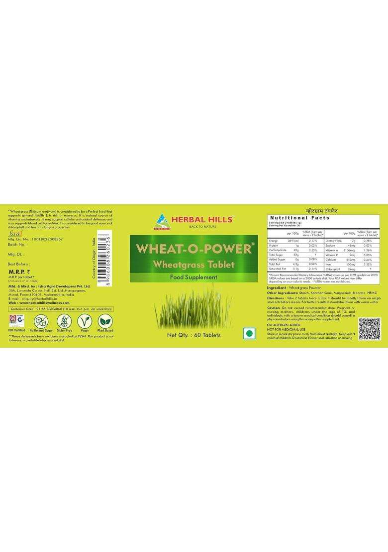 Herbal Hills Wheatgrass Tablets, 60 Count (Pack of 2) | Natural Herbal Care - Indya