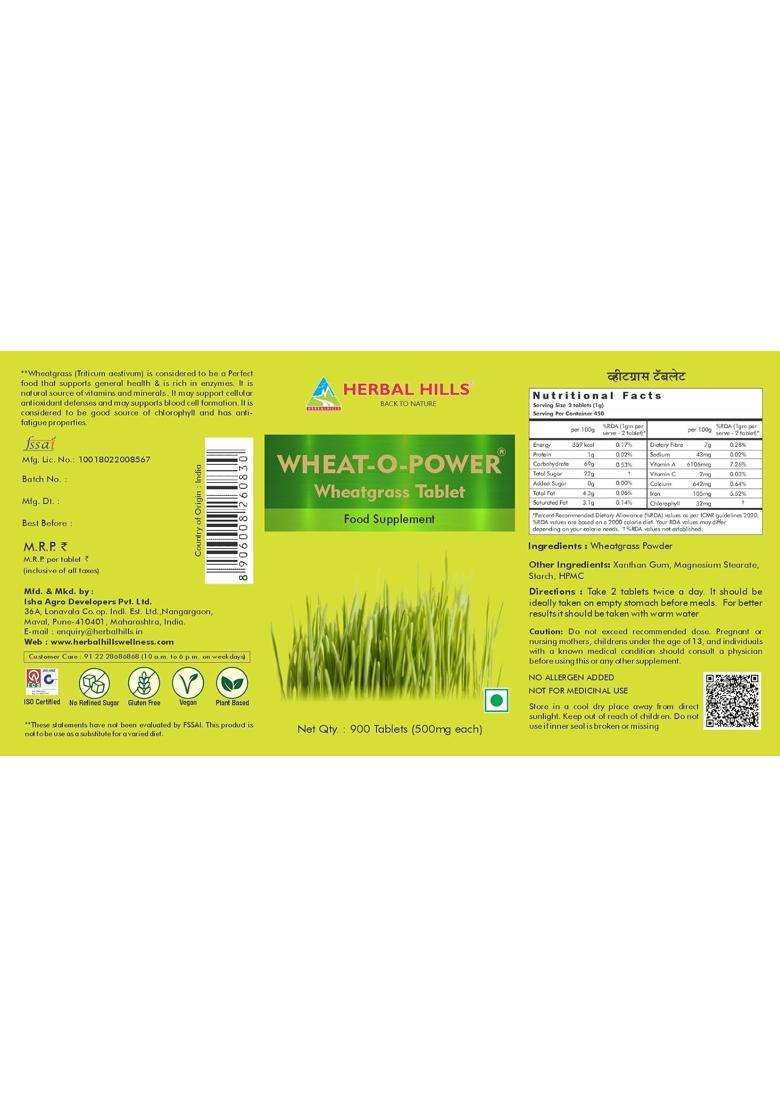 Herbal Hills Wheatgrass Tablets, 900 Count | Natural Herbal Care - Indya