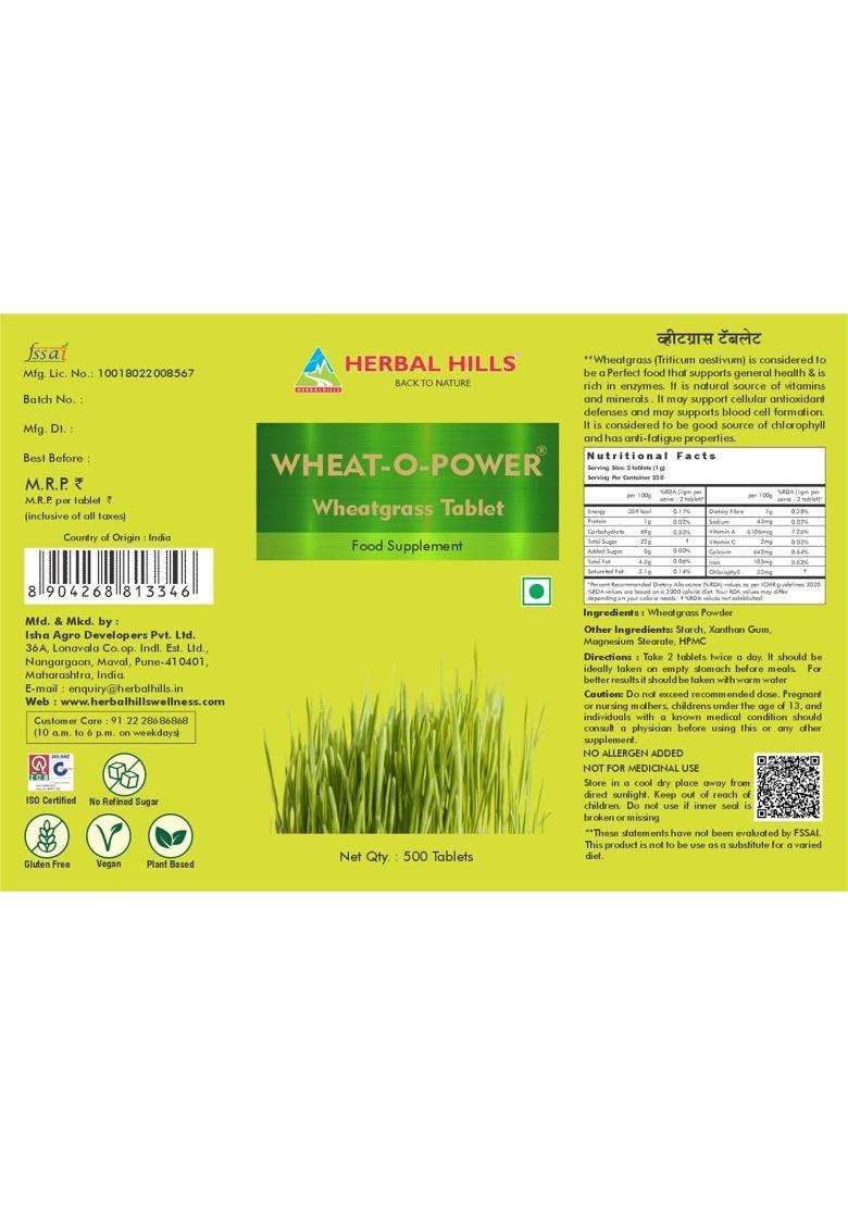 Herbal Hills Wheatgrass Tablets, 500 Count (Pack of 2) | Natural Herbal Care - Indya
