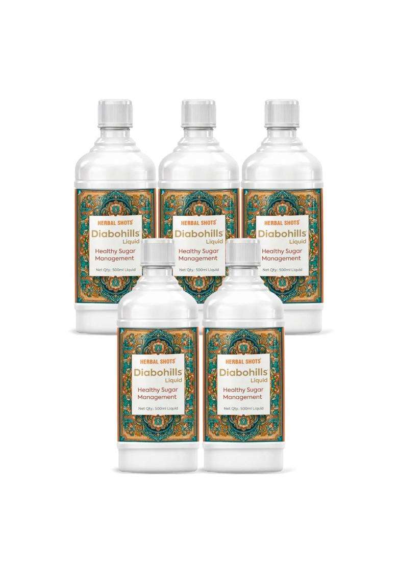 Herbal Hills Diabohills Herbal Shots (500 ml Bottle) (Pack of 5) | Authentic Traditional Formula | Supports Sugar Control & Metabolism - Indya