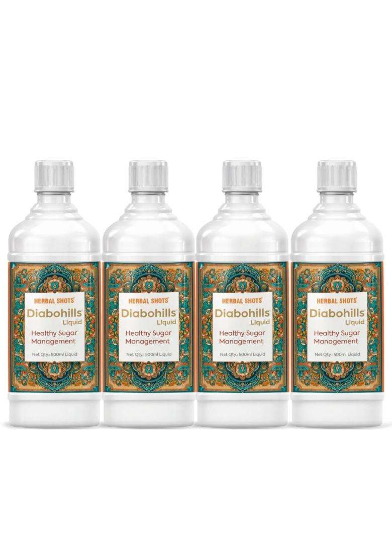 Herbal Hills Diabohills Herbal Shots (500 ml Bottle) (Pack of 4) | Authentic Traditional Formula | Supports Sugar Control & Metabolism - Indya
