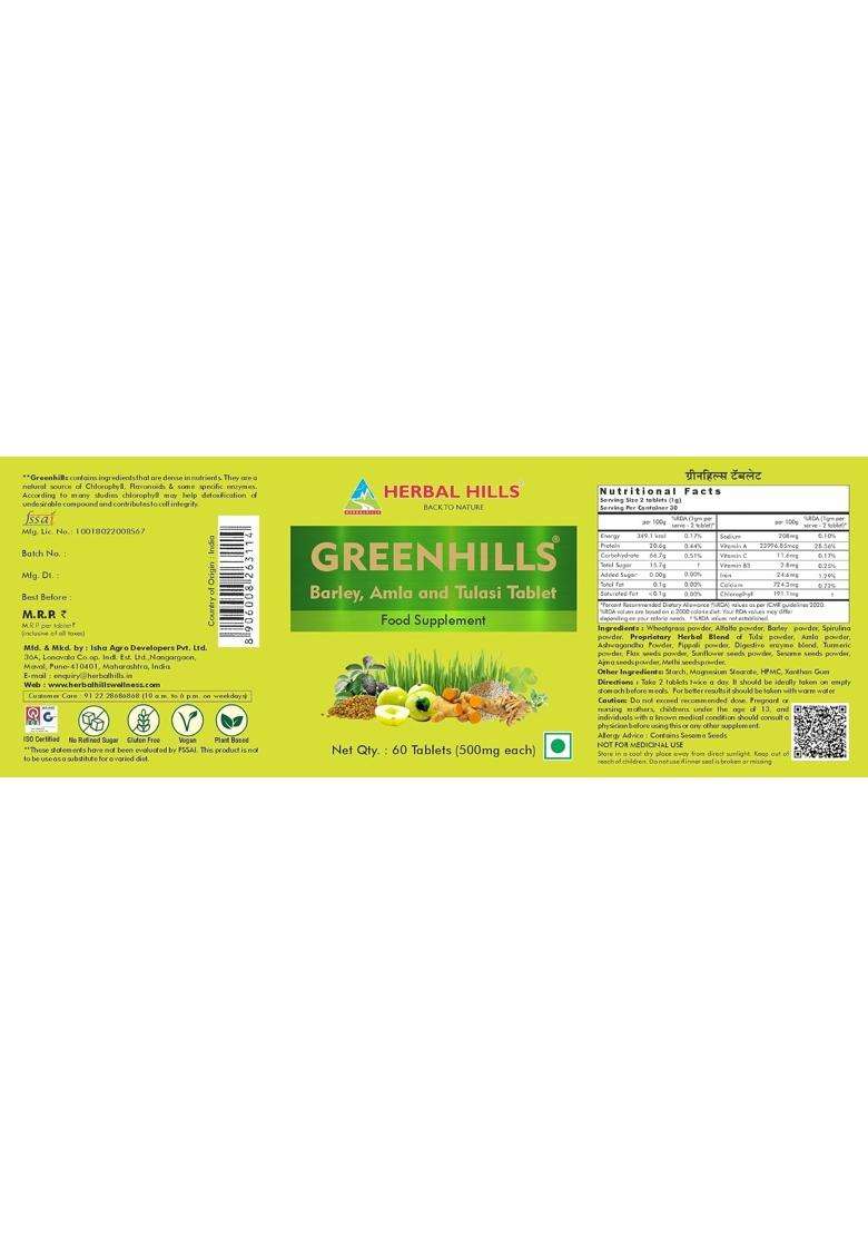 Herbal Hills Greenhills Tablets, 60 Count (Pack of 2) | Natural Herbal Care - Indya