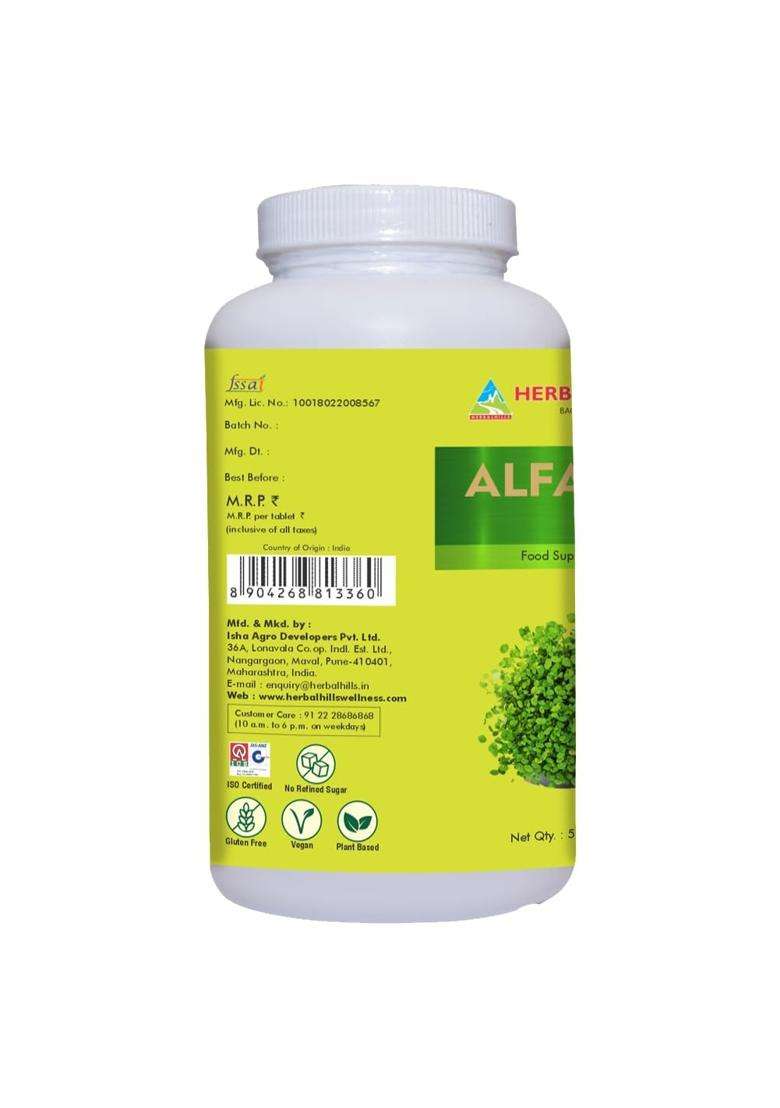 Herbal Hills Alfalfa Tablets (500 Count (Pack of 2) | Natural Herbal Care - Indya