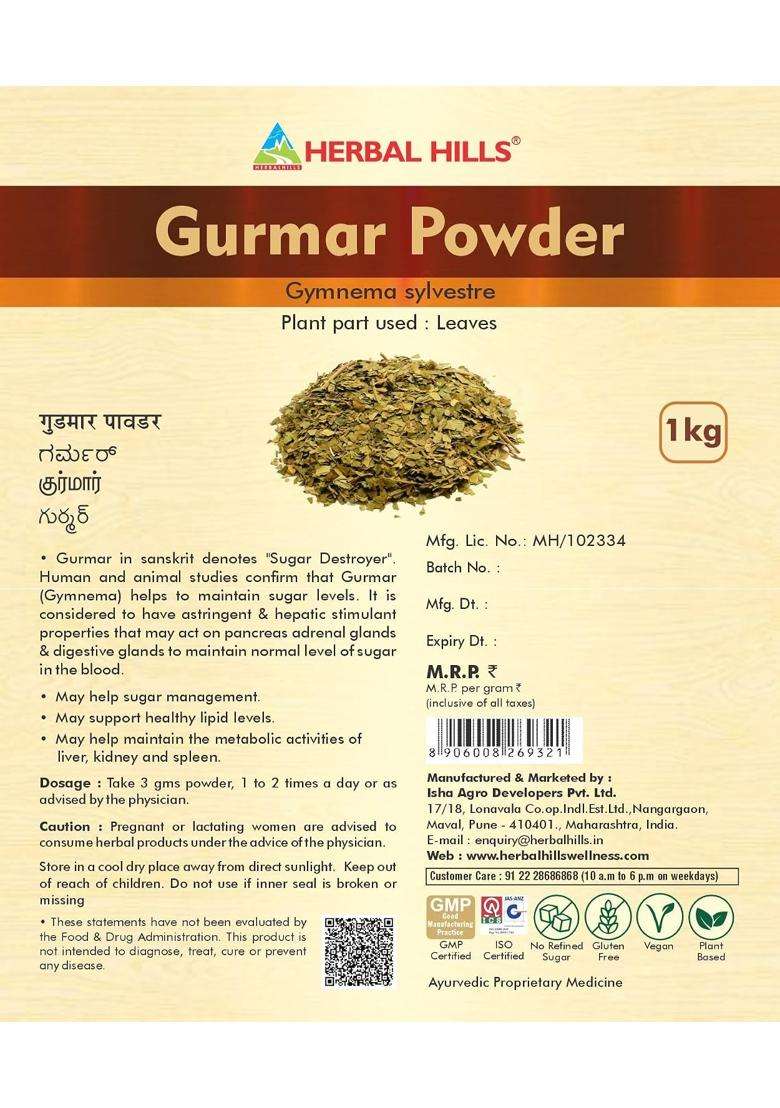 Herbal Hills Gurmar Powder, 1 kg (Pack of 4) | Natural Herbal Care - Indya