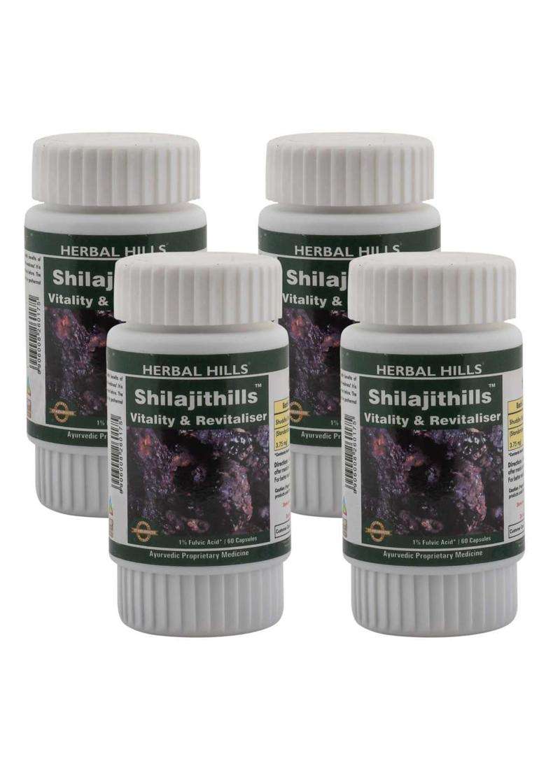 Herbal Hills Shilajithills Capsules, 60 Count (Pack of 4) | Natural Herbal Care - Indya