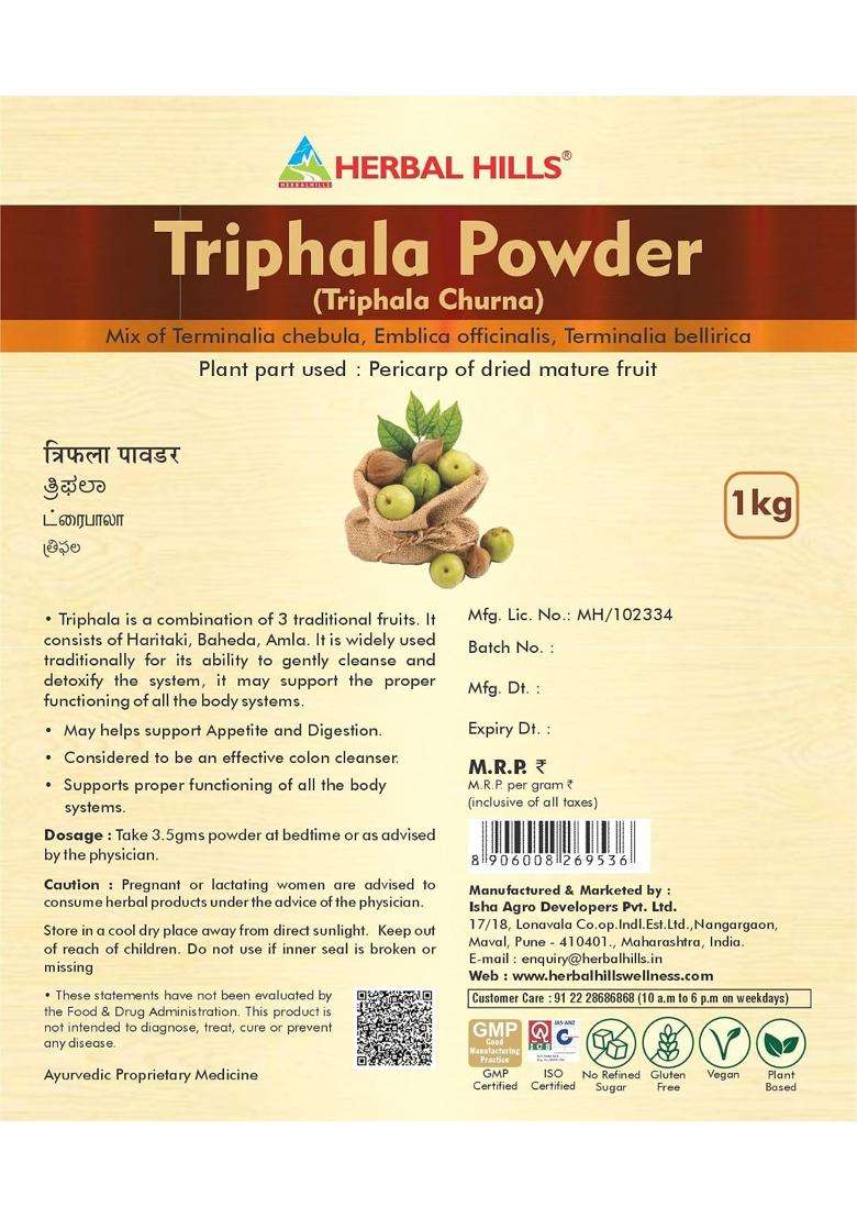 Herbal Hills Triphala Powder, 1 kg (Pack of 5) | Natural Herbal Care - Indya