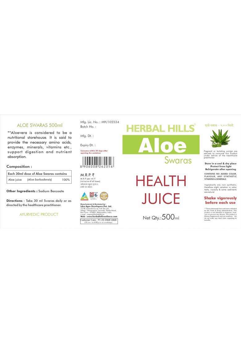 Herbal Hills Aloe Vera Juice Pure Aloevera (500 ml (Pack of 5) | Natural Herbal Care - Indya