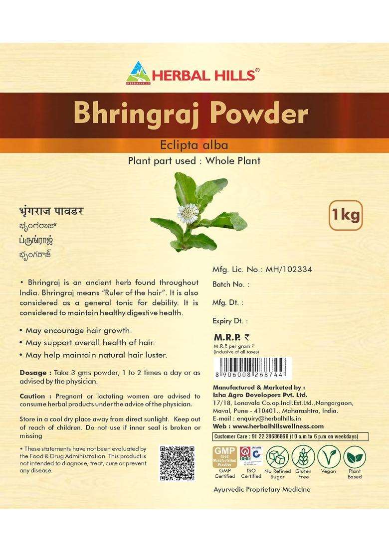 Herbal Hills Bhringhraj Powder Eclipta Alba (1000 Gram (Pack of 2) | Authentic Ayurvedic Formula - Indya