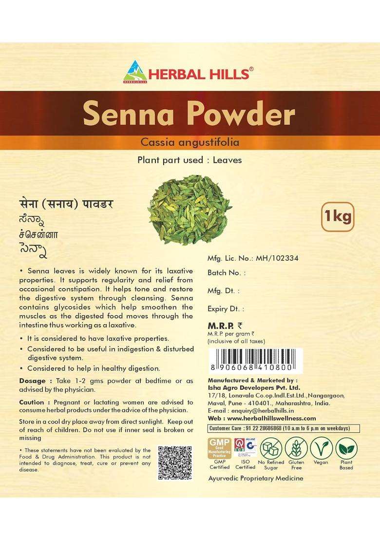 Herbal Hills Senna Leaf/senna Powder, 1 kg (Pack of 4) | Natural Herbal Care - Indya