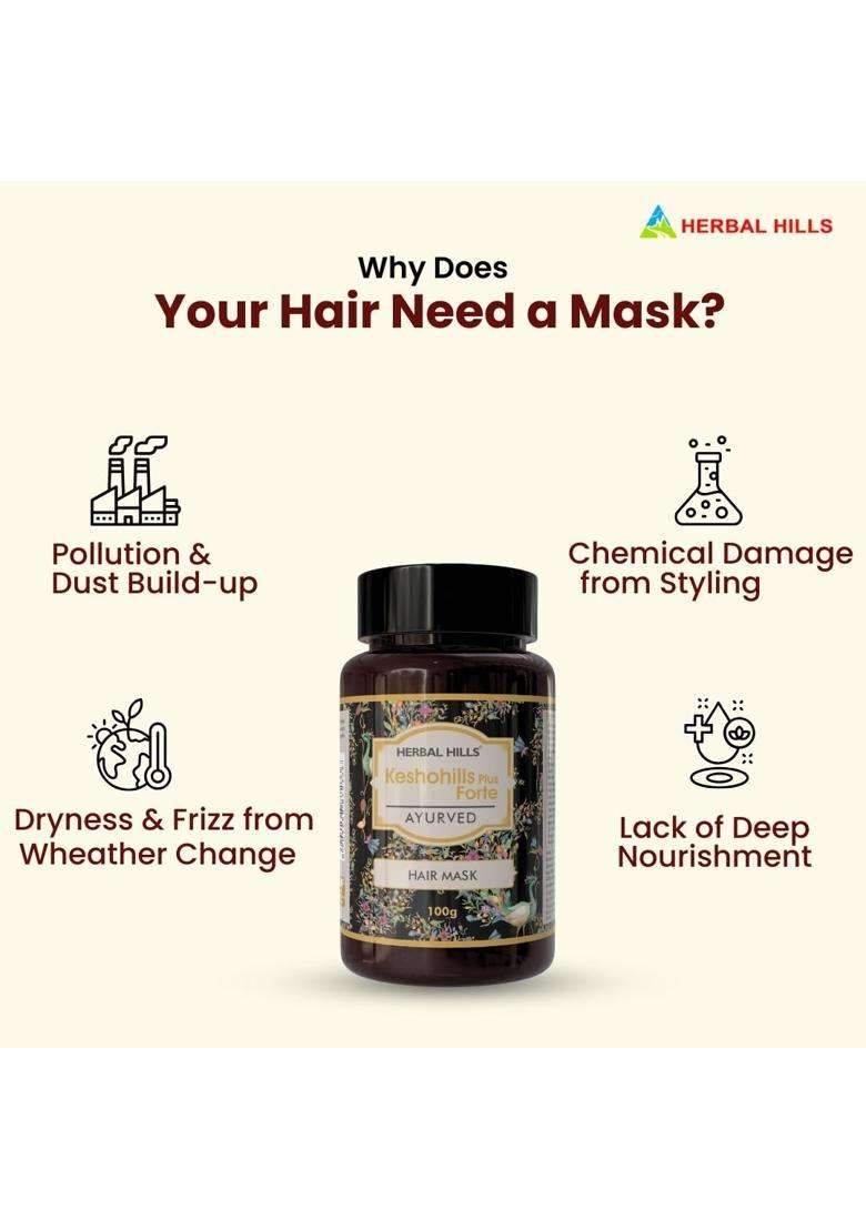 Herbal Hills For Damaged Hair Fresh Keshohills Plus Forte Hair Mask 100 Grams (100 Gram | Natural Herbal Care - Indya