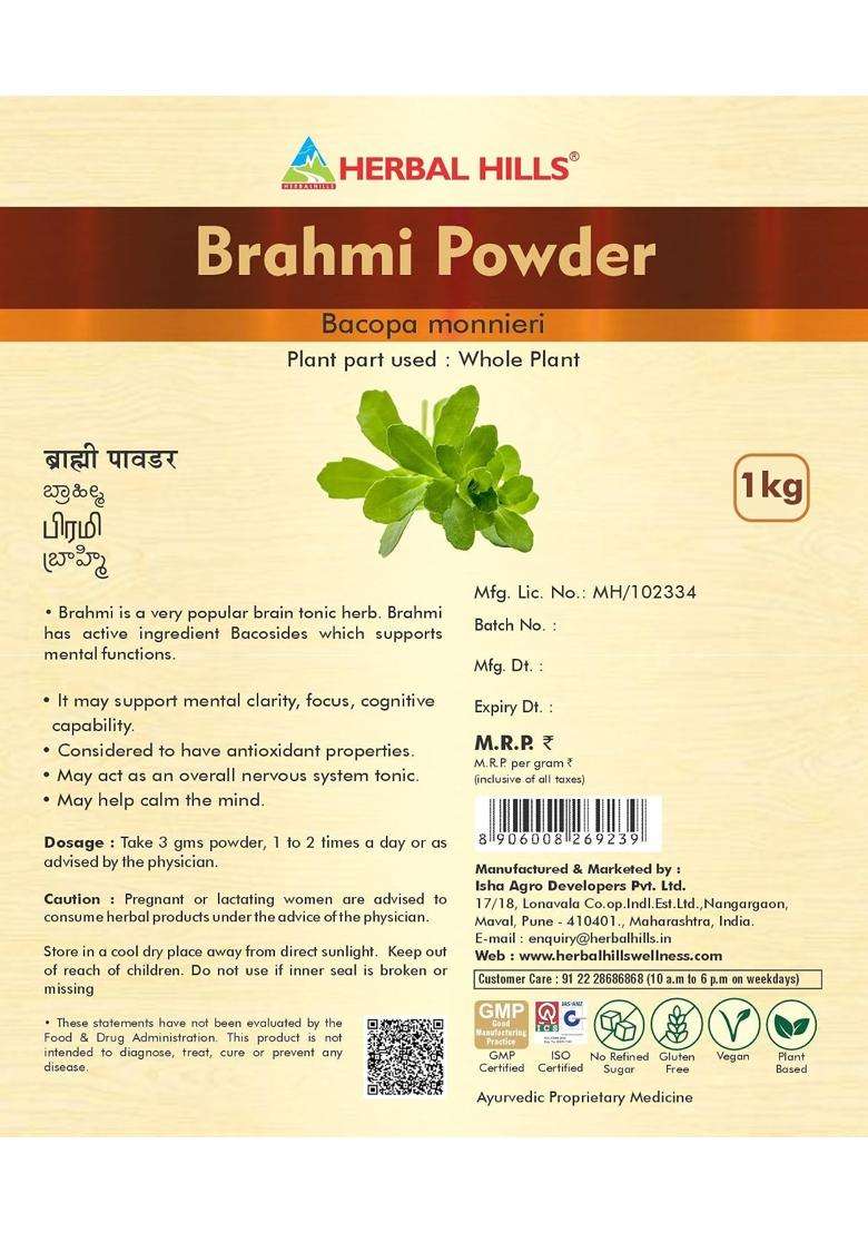 Herbal Hills Brahmi Powder, 1 kg | Natural Herbal Care - Indya