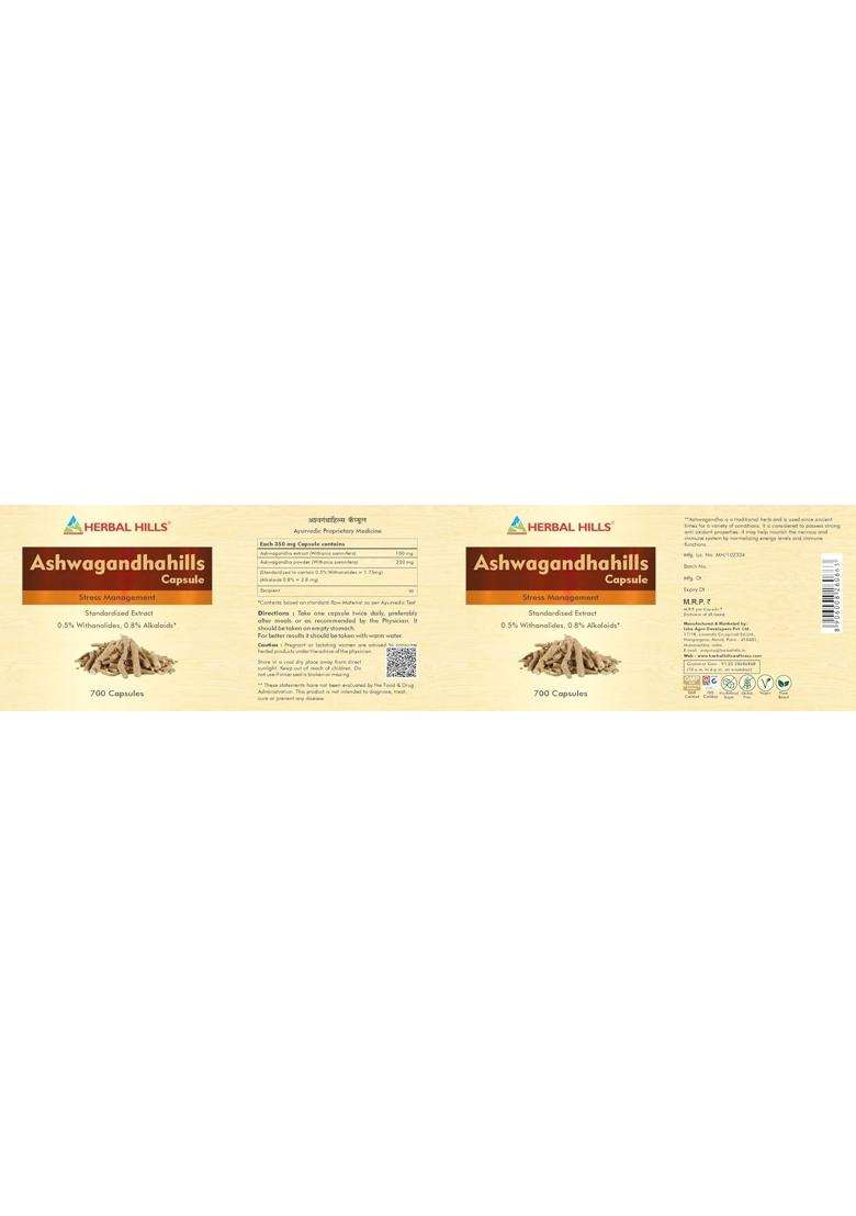 Herbal Hills Ashwagandhahills Capsules, 700 Count | Natural Herbal Care - Indya