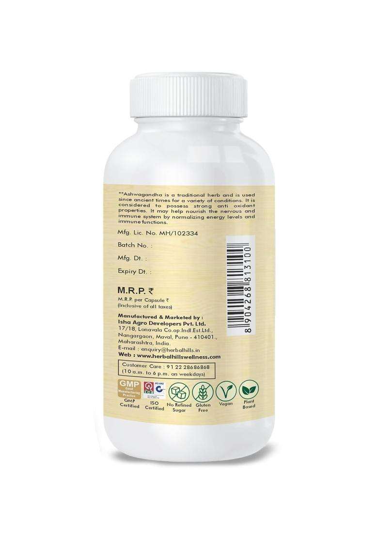 Herbal Hills Ashwagandhahills Capsules, 120 Count (Pack of 4) | Natural Herbal Care - Indya