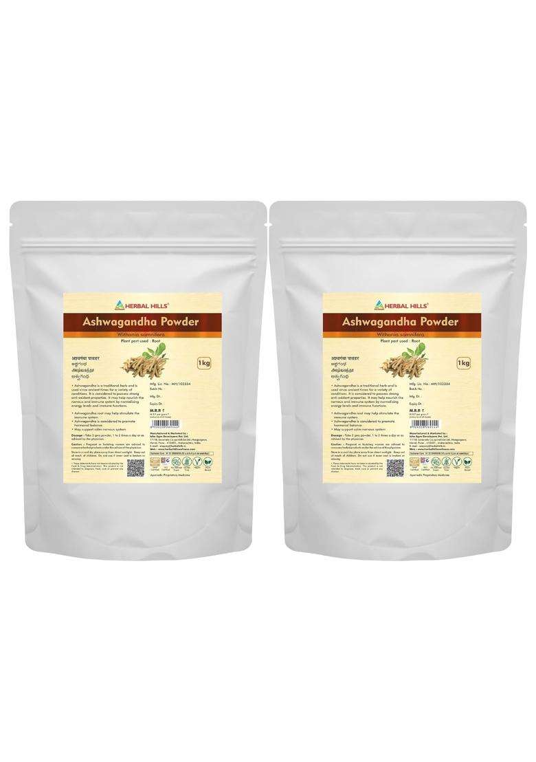 Herbal Hills Ashwagandha Powder, 1 kg (Pack of 2) | Natural Herbal Care - Indya