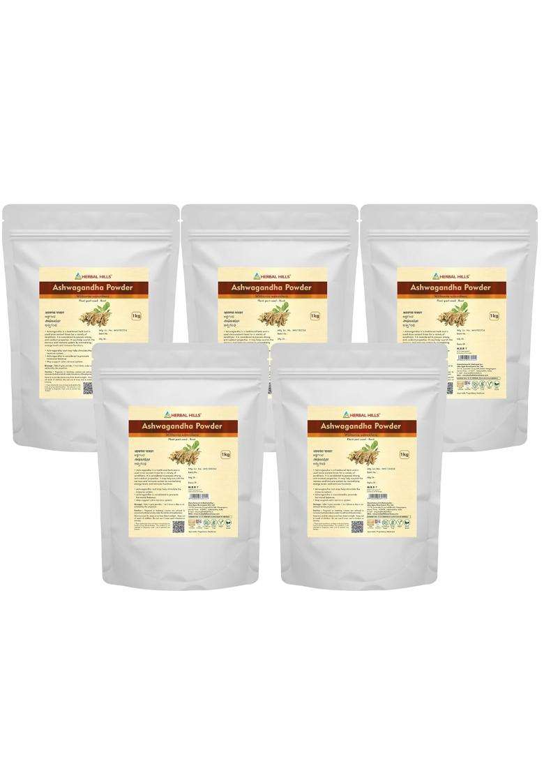 Herbal Hills Ashwagandha Powder, 1 kg (Pack of 5) | Natural Herbal Care - Indya