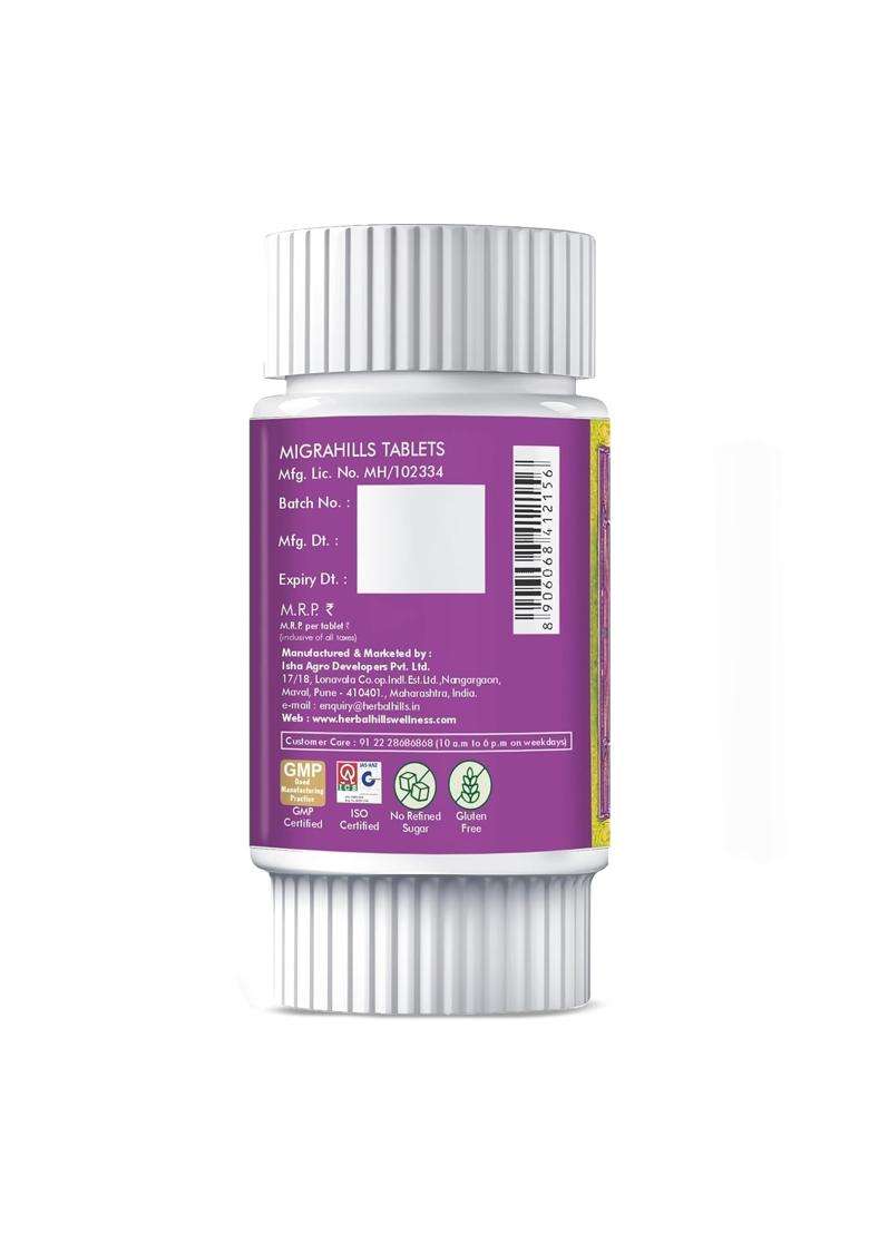 Herbal Hills Migrahills Tablets, 60 Count (Pack of 2) | Natural Herbal Care - Indya