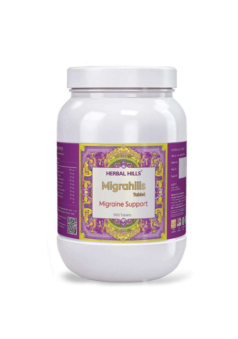 Herbal Hills Migrahills Tablets, 900 Count (Pack of 5) | Natural Herbal Care - Indya
