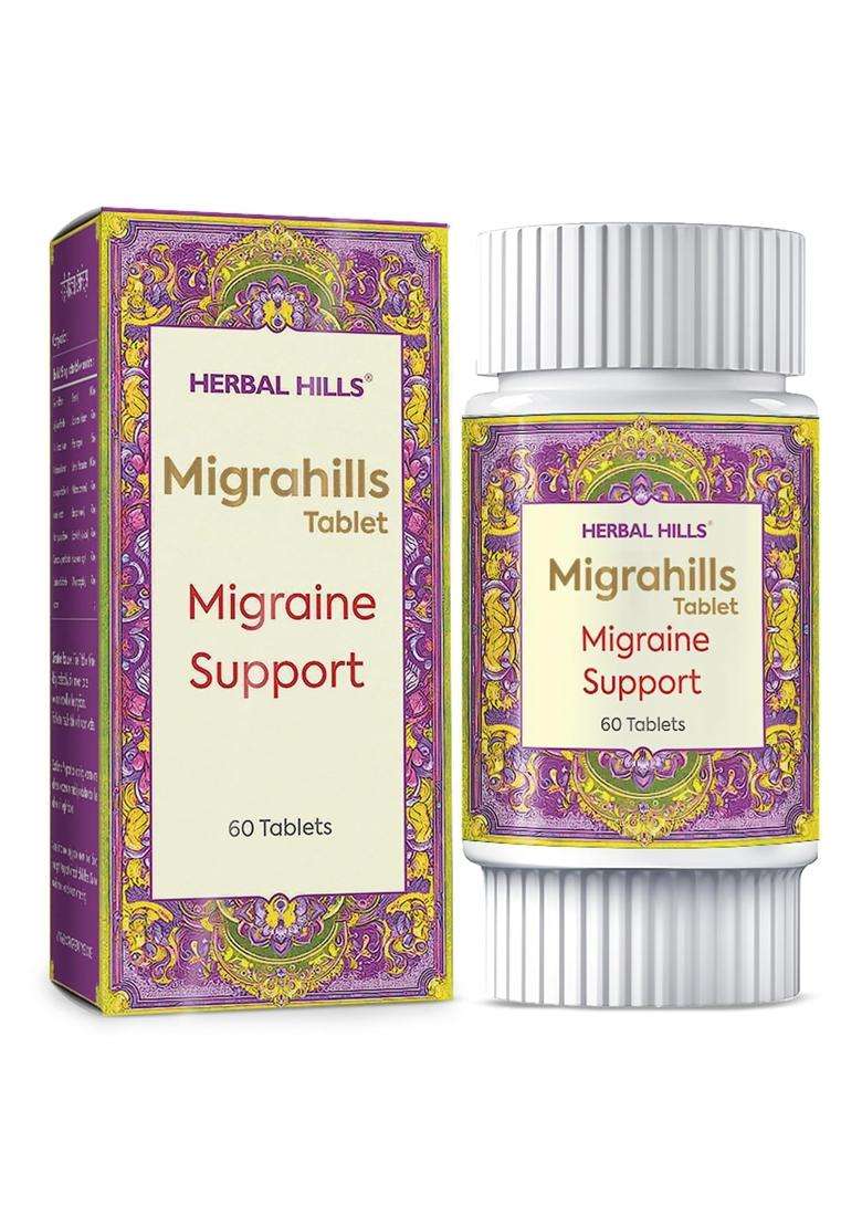 Herbal Hills Migrahills Tablets, 60 Count (Pack of 4) | Natural Herbal Care - Indya