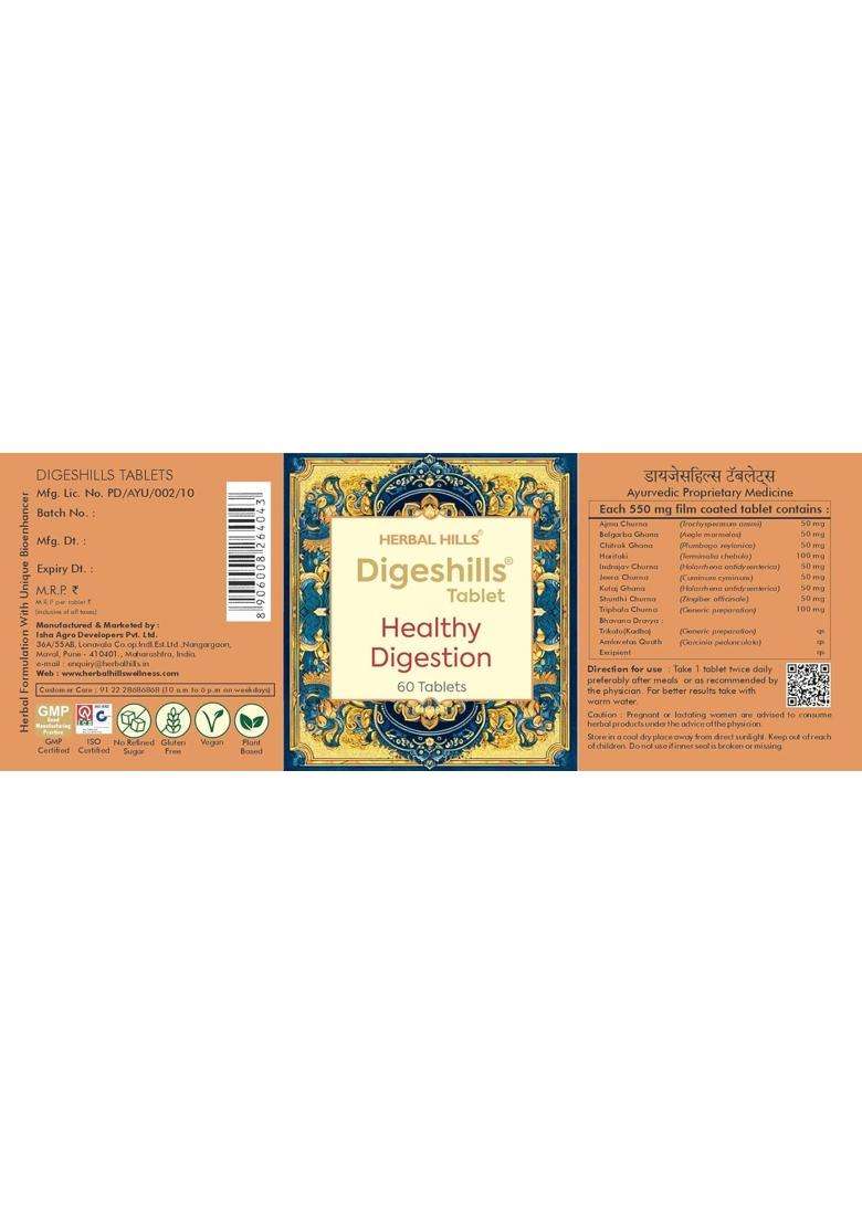 Herbal Hills Digeshills Tablets, 60 Count | Natural Herbal Care - Indya
