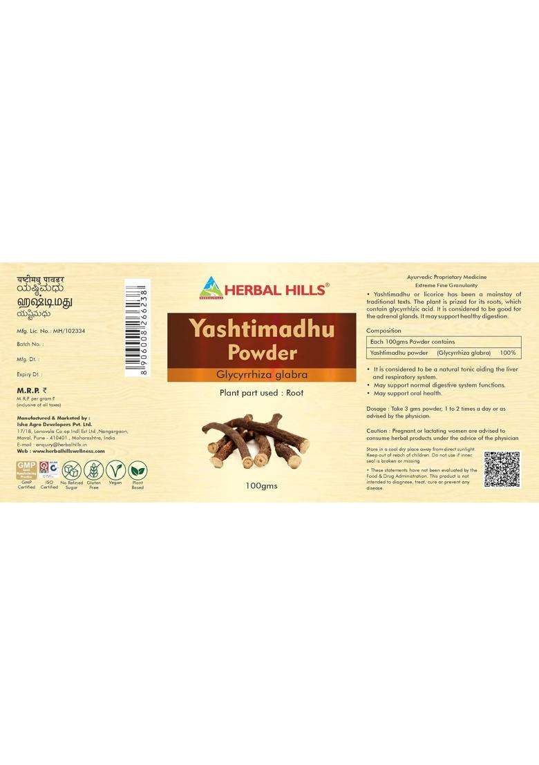 Herbal Hills Yashtimadhu Edible Licorice Powder, 100 g (Pack of 4) | Natural Herbal Care - Indya