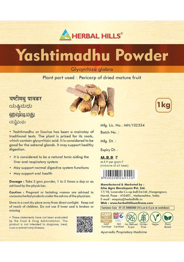 Herbal Hills Yashtimadhu Edible Licorice Powder, 1 kg (Pack of 4) | Natural Herbal Care - Indya