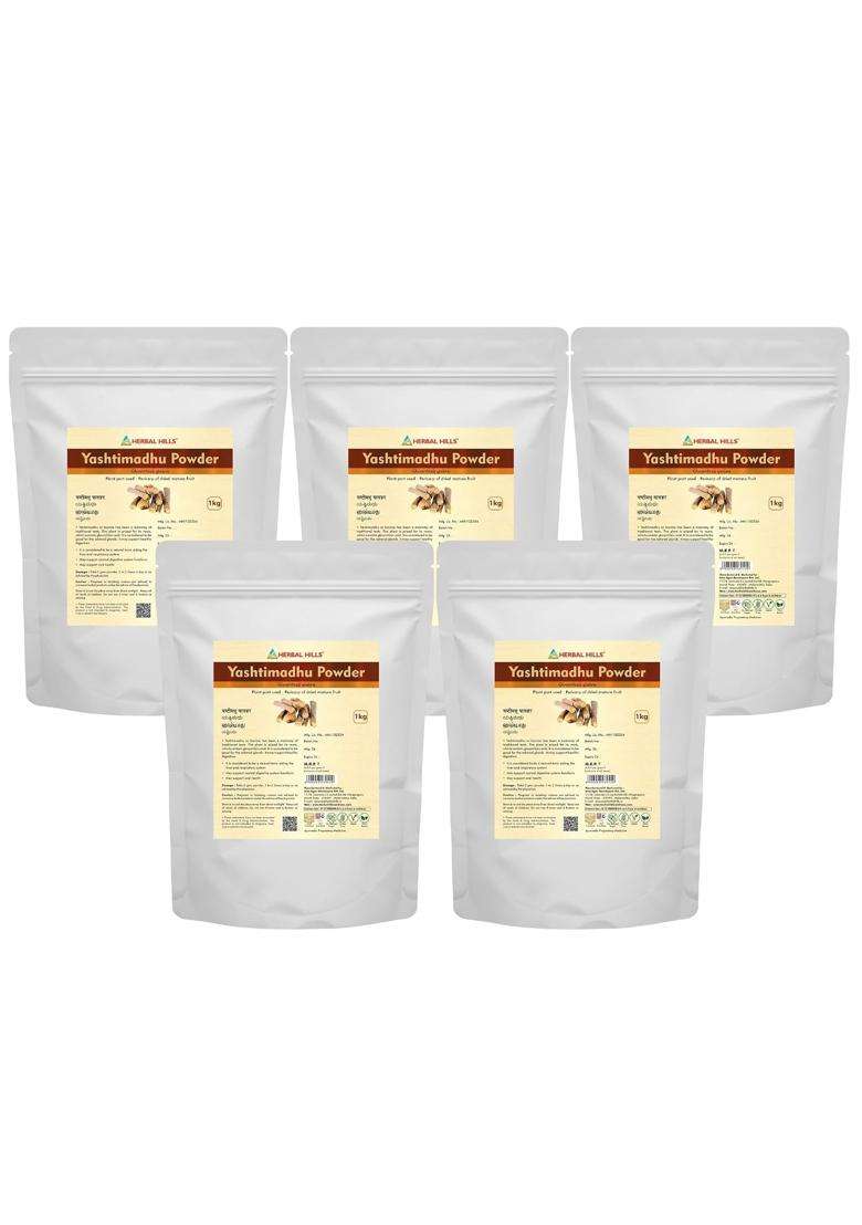 Herbal Hills Yashtimadhu Edible Licorice Powder, 1 kg (Pack of 5) | Natural Herbal Care - Indya