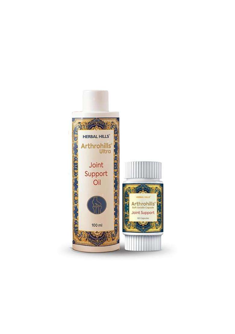 Herbal Hills Arthrohills Ayurvedic Massage Oil 100 ml + 60 Capsules Combo | Authentic Traditional Formula - Indya