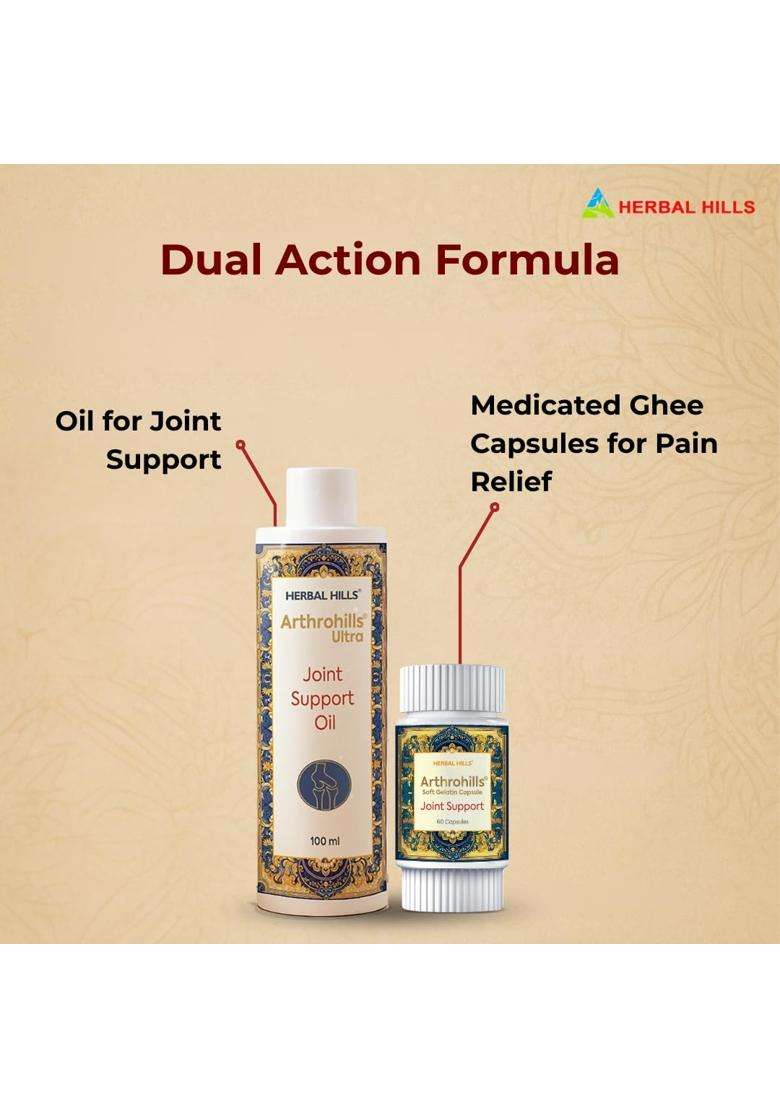 Herbal Hills Arthrohills Ayurvedic Massage Oil 100 ml + 60 Capsules Combo | Authentic Traditional Formula - Indya