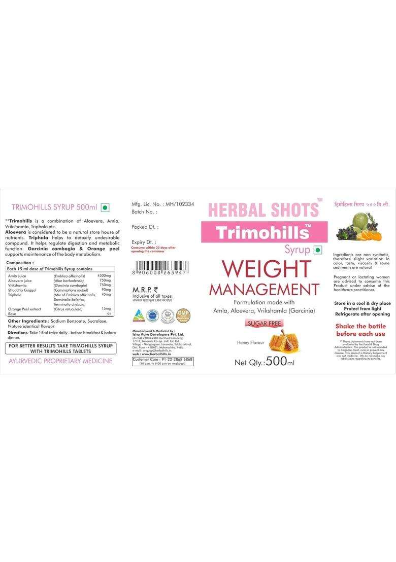 Herbal Hills Trimohills Herbal Shots, 500 ml (Pack of 5) | Natural Herbal Care - Indya
