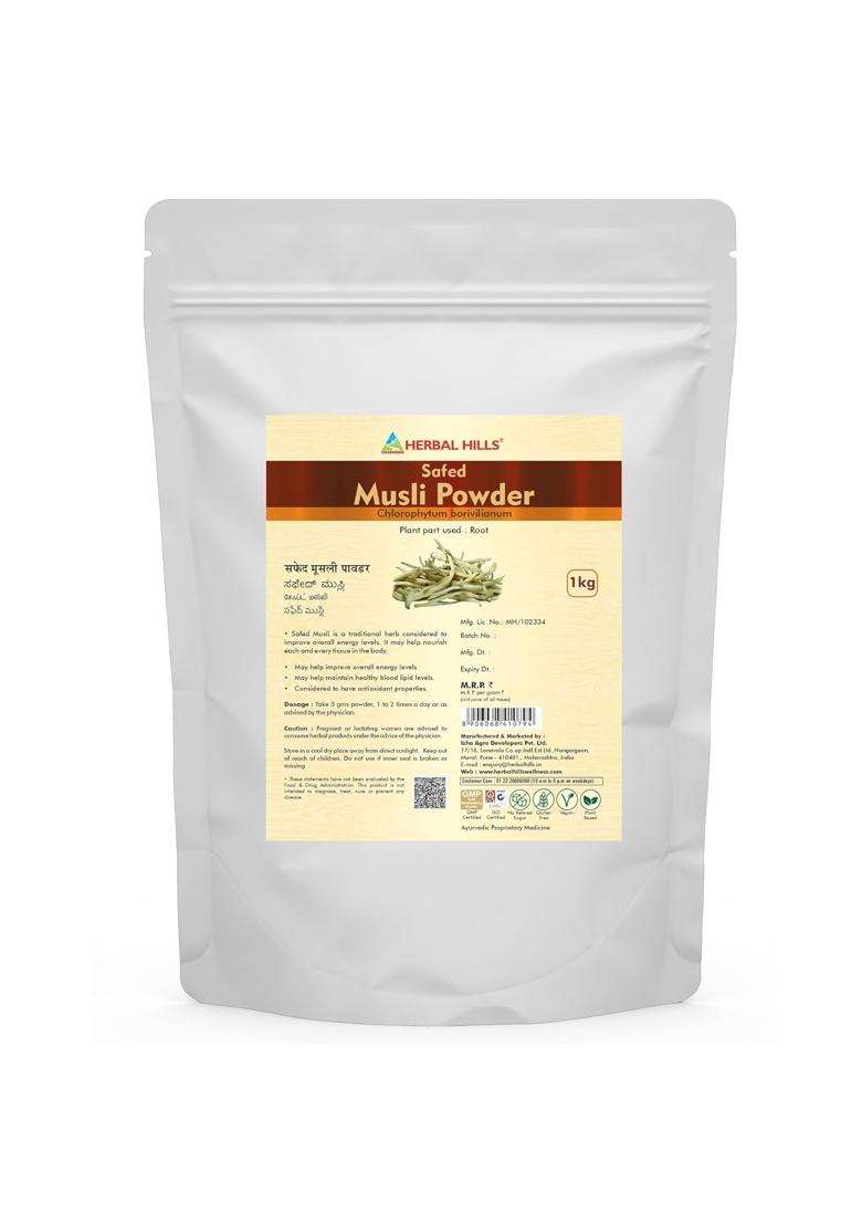 Herbal Hills Safed Musli Powder, 1 kg (Pack of 4) | Natural Herbal Care - Indya