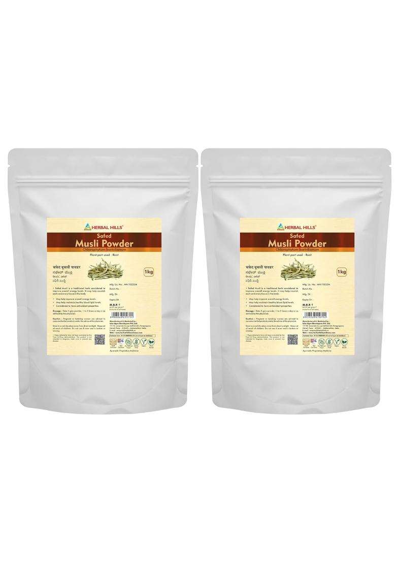 Herbal Hills Safed Musli Powder, 1 kg (Pack of 2) | Natural Herbal Care - Indya
