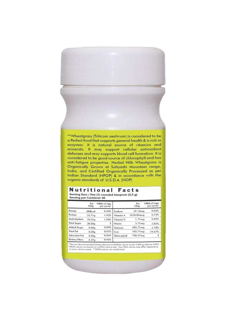 Herbal Hills Wheatgrass Powder, 100 g (Pack of 2) | Natural Herbal Care - Indya
