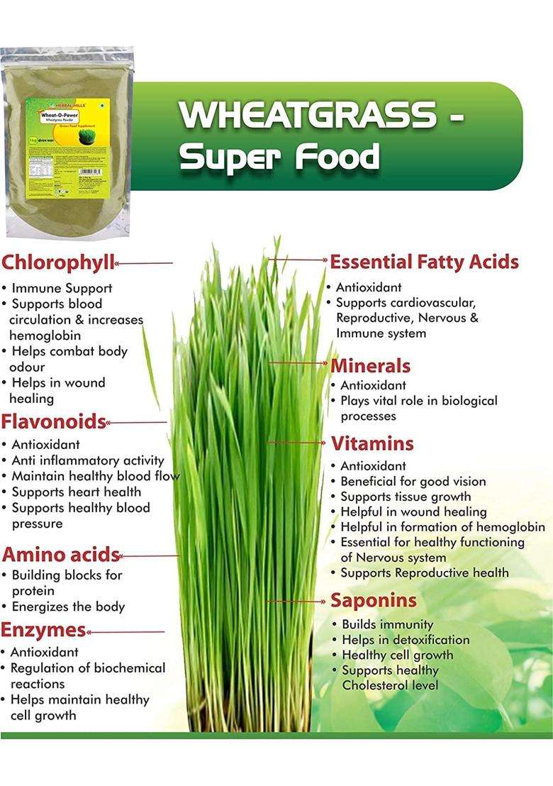 Herbal Hills Wheatgrass Powder, 500 g | Natural Herbal Care - Indya